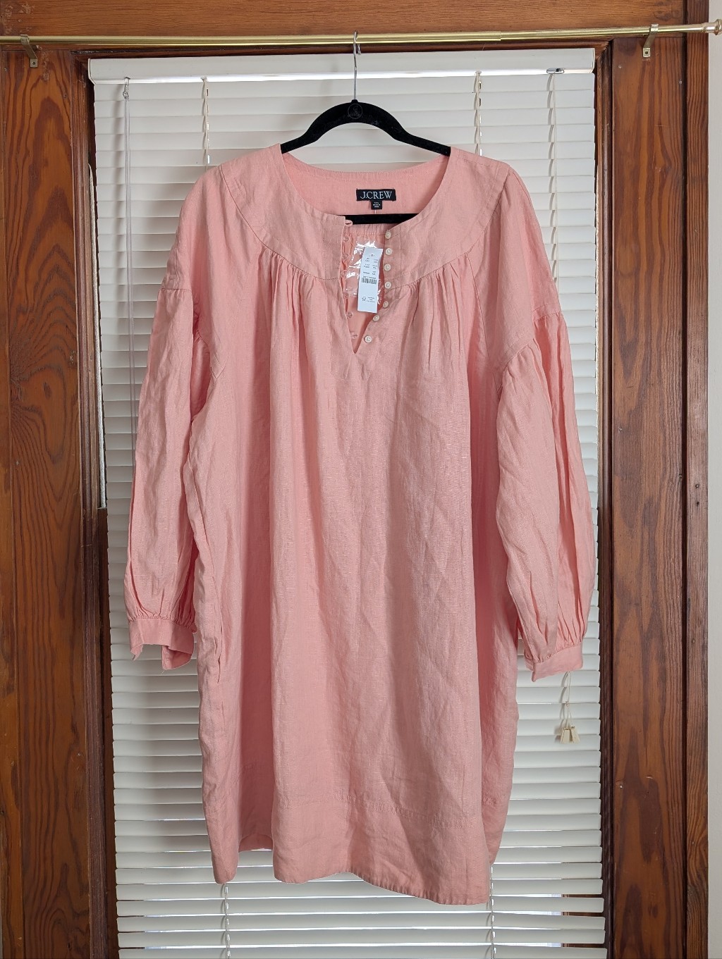J. Crew Peach Button-Front Linen Tunic Dress